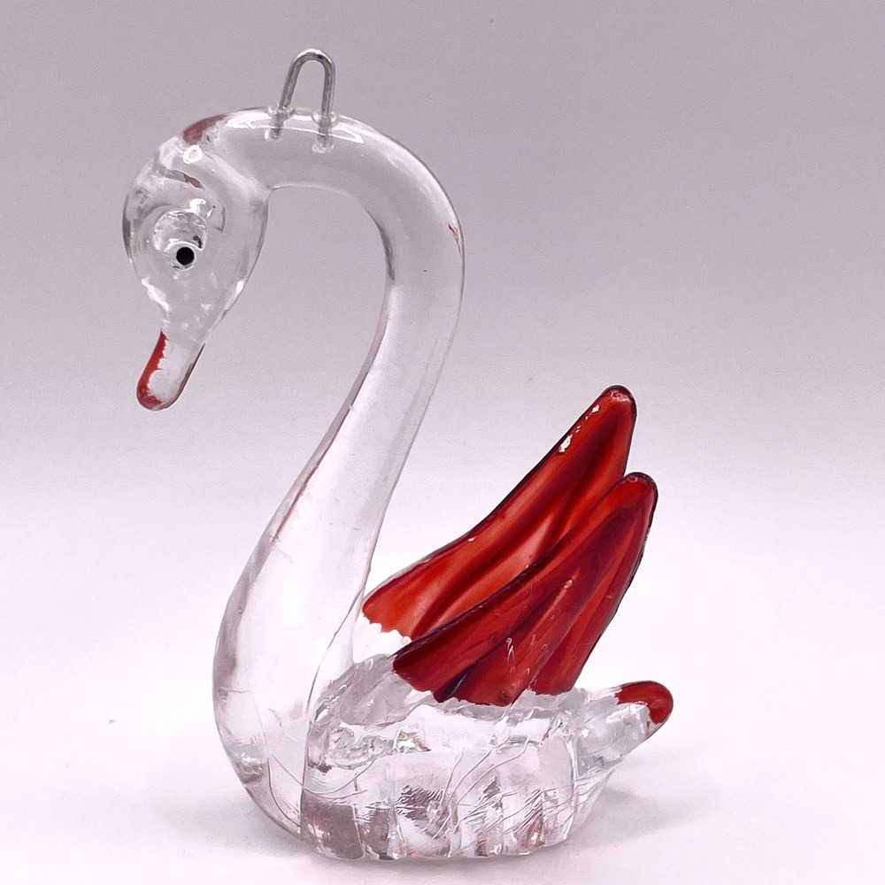 Vintage Lucite Swan Christmas Ornament 3" Animal‎ Decorations Hong Kong